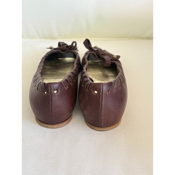 Key Te Peep Toe Flats 10.5 Brown Leather Made in Italy Academia Prep Old Money - Picture 4 of 6